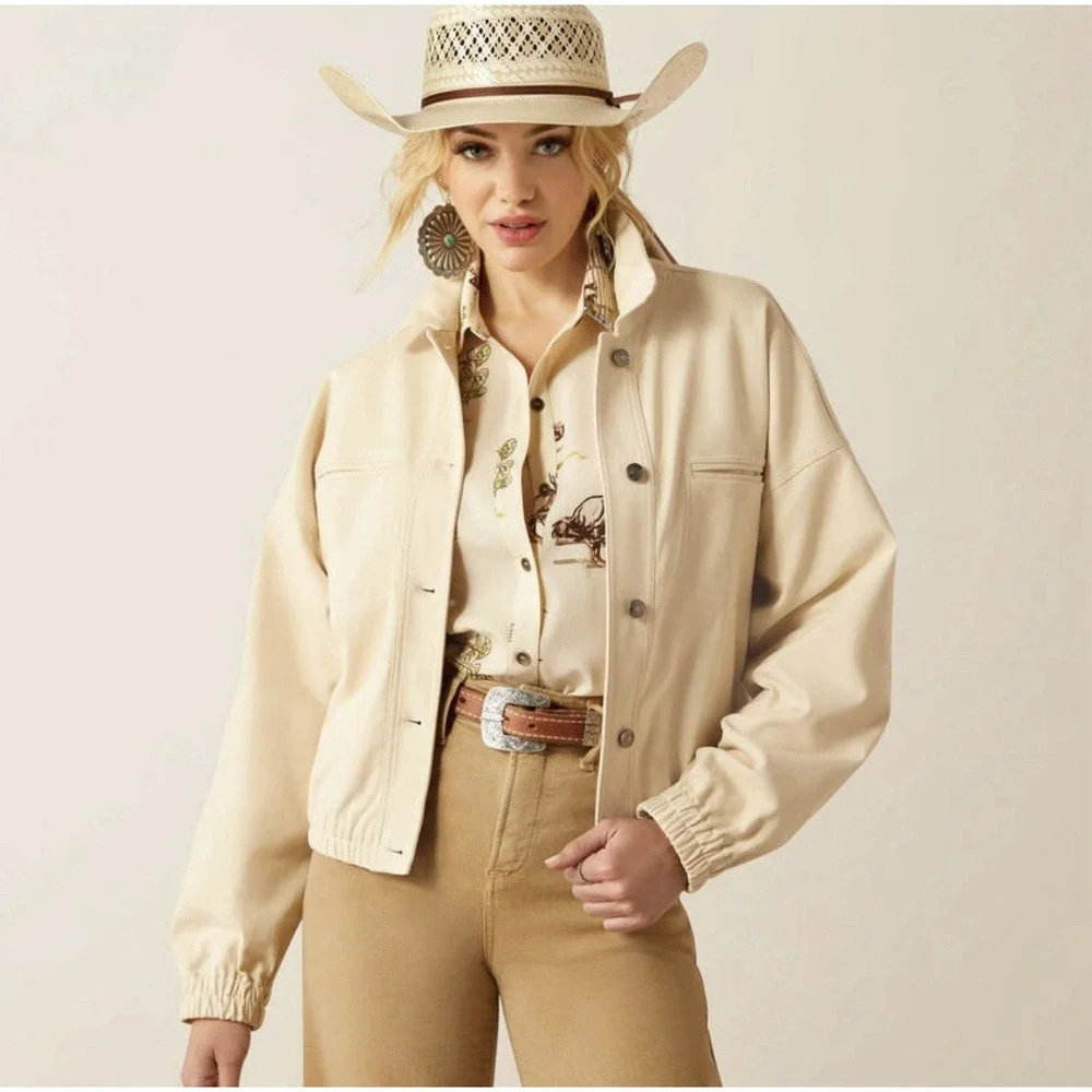 Ariat Robyn Jacket Women's Small Beige Boxy Fit Oversized Western Barn Style - Picture 1 of 11